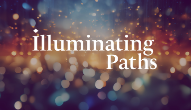 illumination paths type over a photo of sparkling lights that is blurred in the foreground
